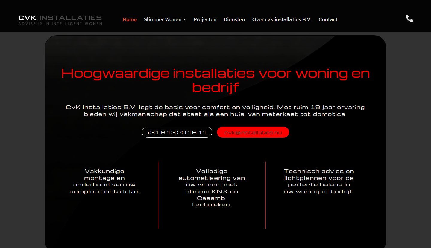 Schermafbeelding van de homepage van cvkinstallaties.nl